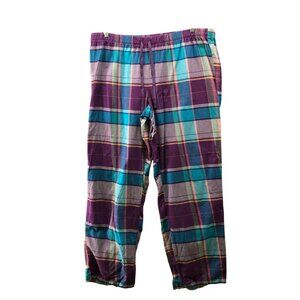 Life Is Good Flannel Pajama Pants Mens XL Purple Blue Plaid Cotton Lounge
